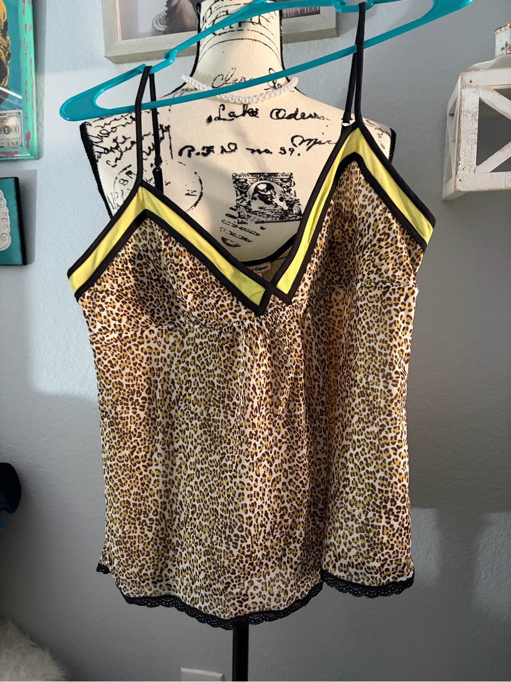 Juicy Couture Leopard Print Cami with Yellow and Black Trim